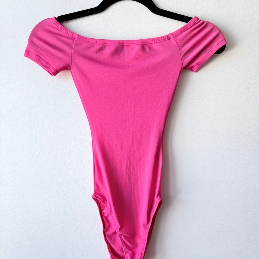Zara Bright Pink Off-the-Shoulder Short Sleeve Bodysuit